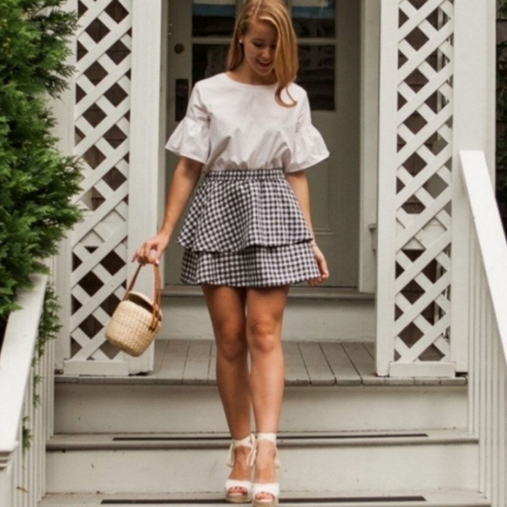 Madewell Blue Gingham Tiered Mini Skirt Medium